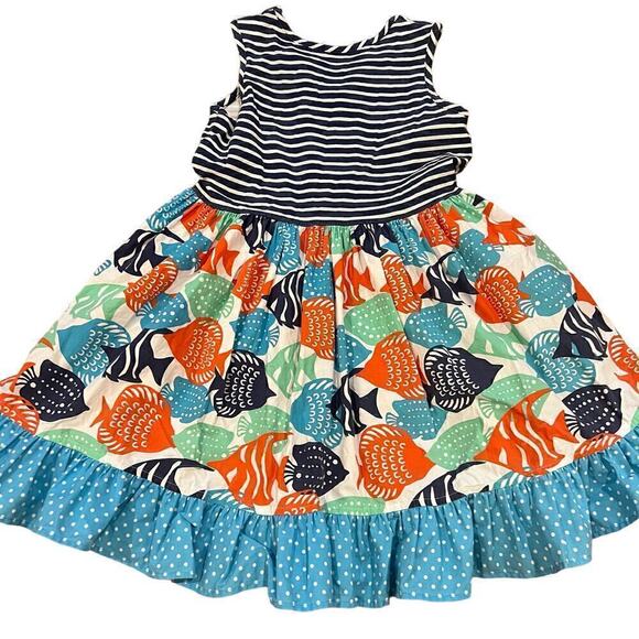 Eleanor Rose Rhonda Dress Size 6-7 Ruffle Knit Top Fish Casual Comfy Boutique - Picture 2 of 5